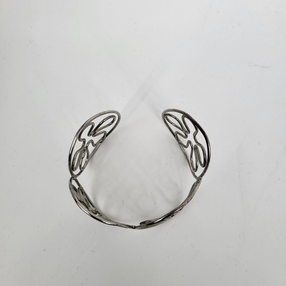 Vintage Retro Flowers Cuff Bracelet Silver Metal Wire - Picture 6 of 7